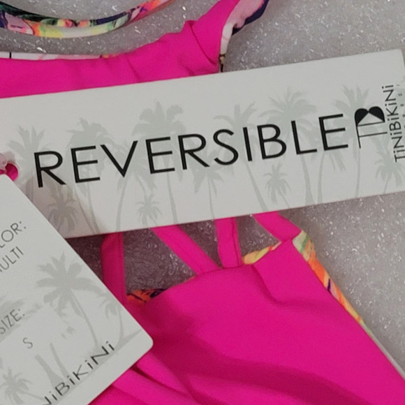 Tinibikini Two Piece Swimsuit Multicolor Small Tropical Reversible Beach Summer - Picture 4 of 5